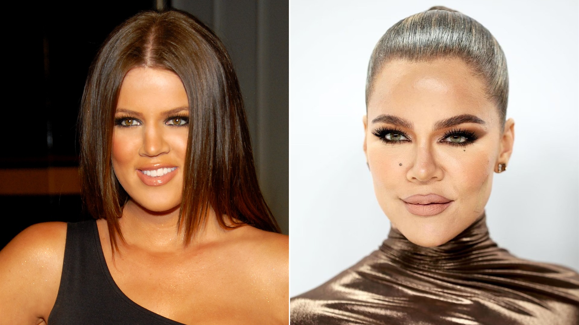 50/50 split comparison of Khloe Kardashian in 2009 and in recent years