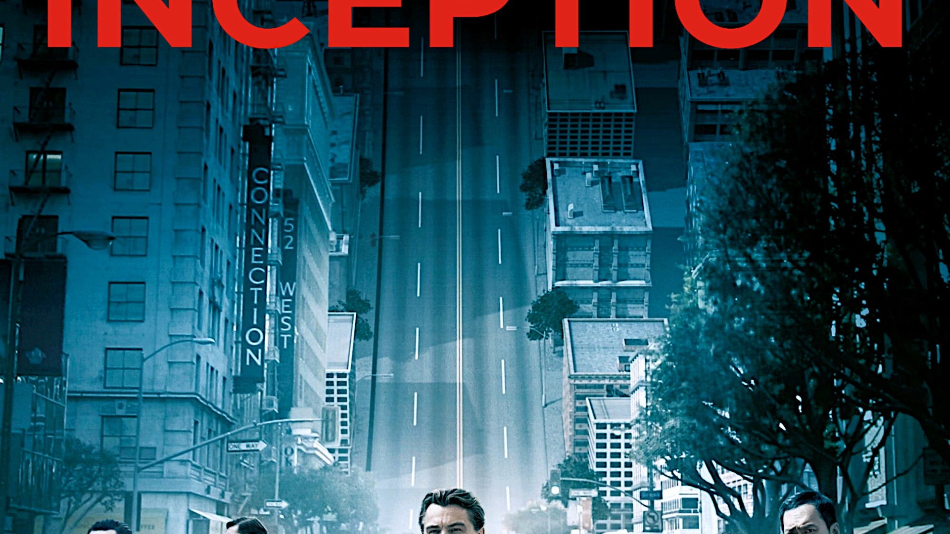 Inception official movie poster with a city folding in on itself