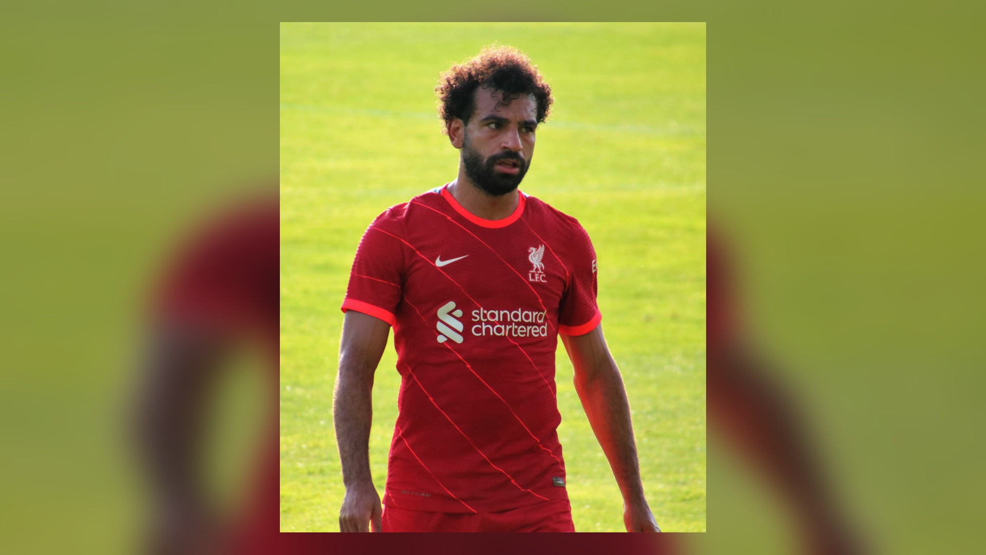 Mohamed Salah during training in Liverpool kit.