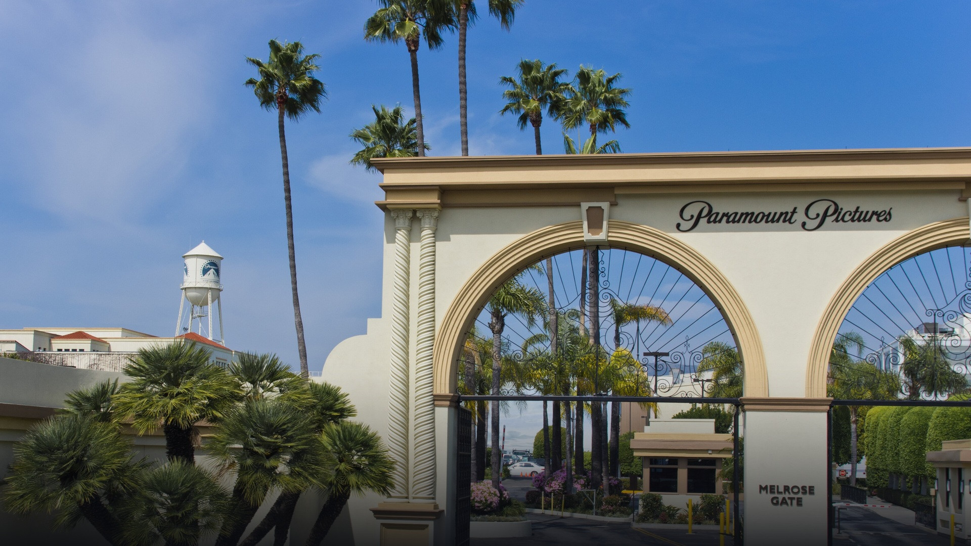 Iconic Paramount Pictures Studio arched gate in Hollywood, California