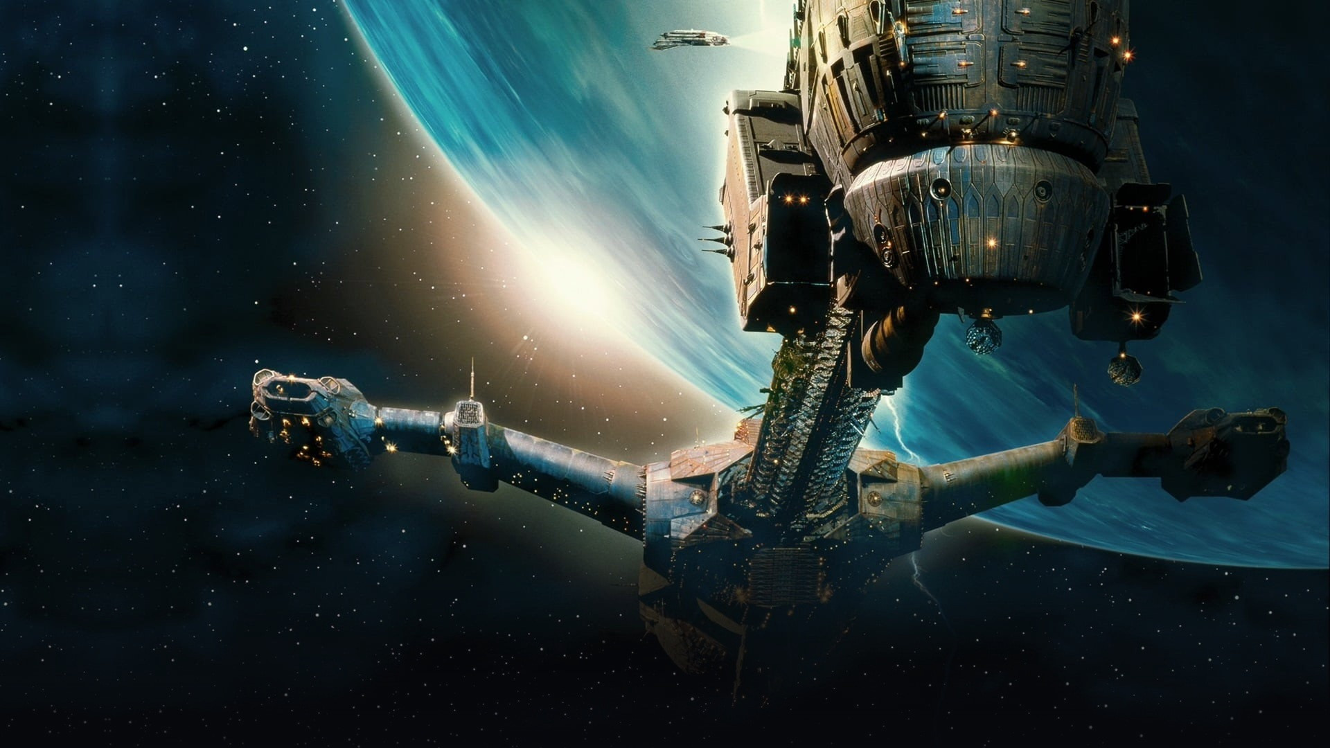 The crew exploring the abandoned spaceship core in Event Horizon.