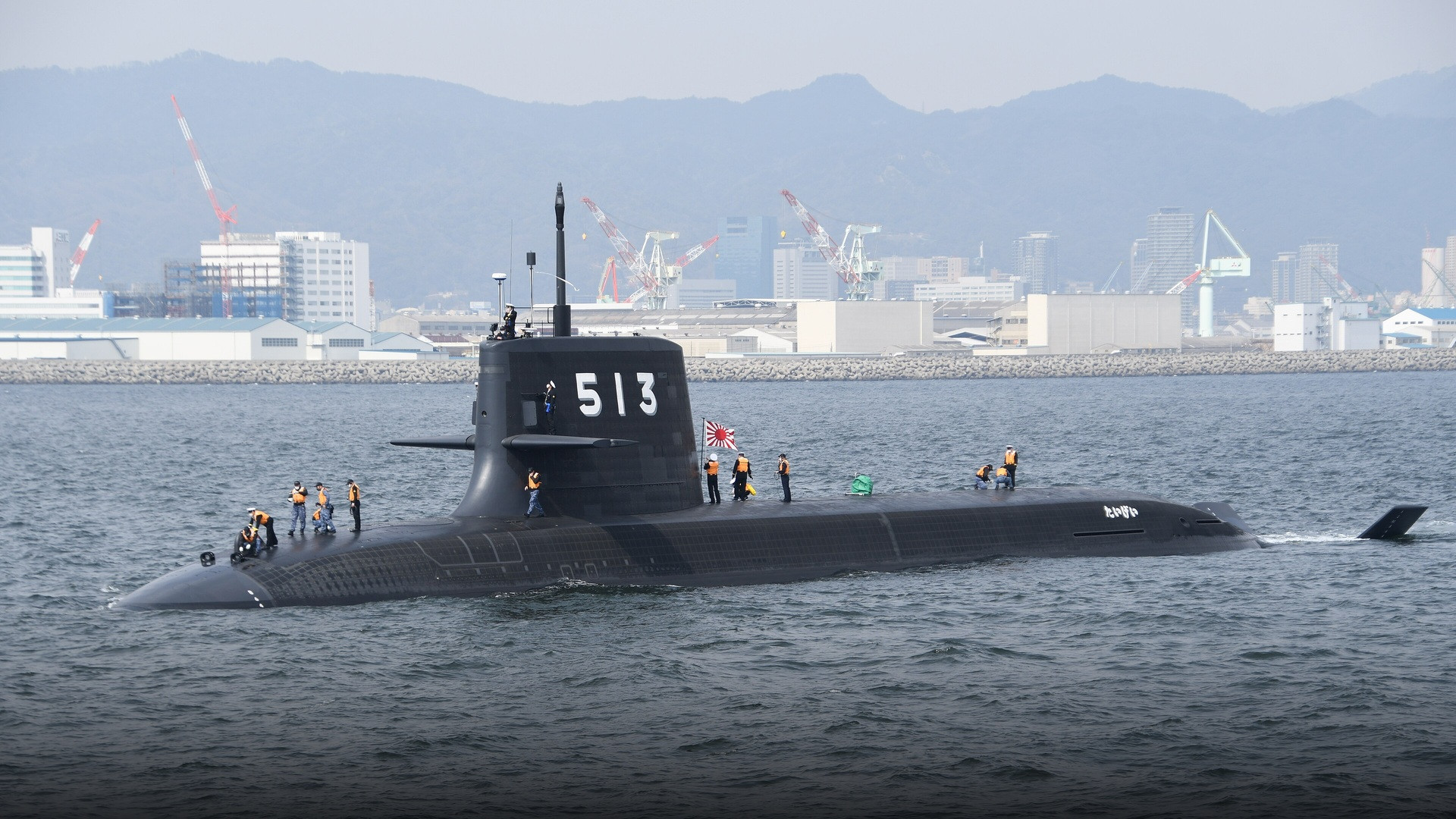 Japan Maritime Self-Defense Force Taigei-class submarine sailing in Port of Kobe