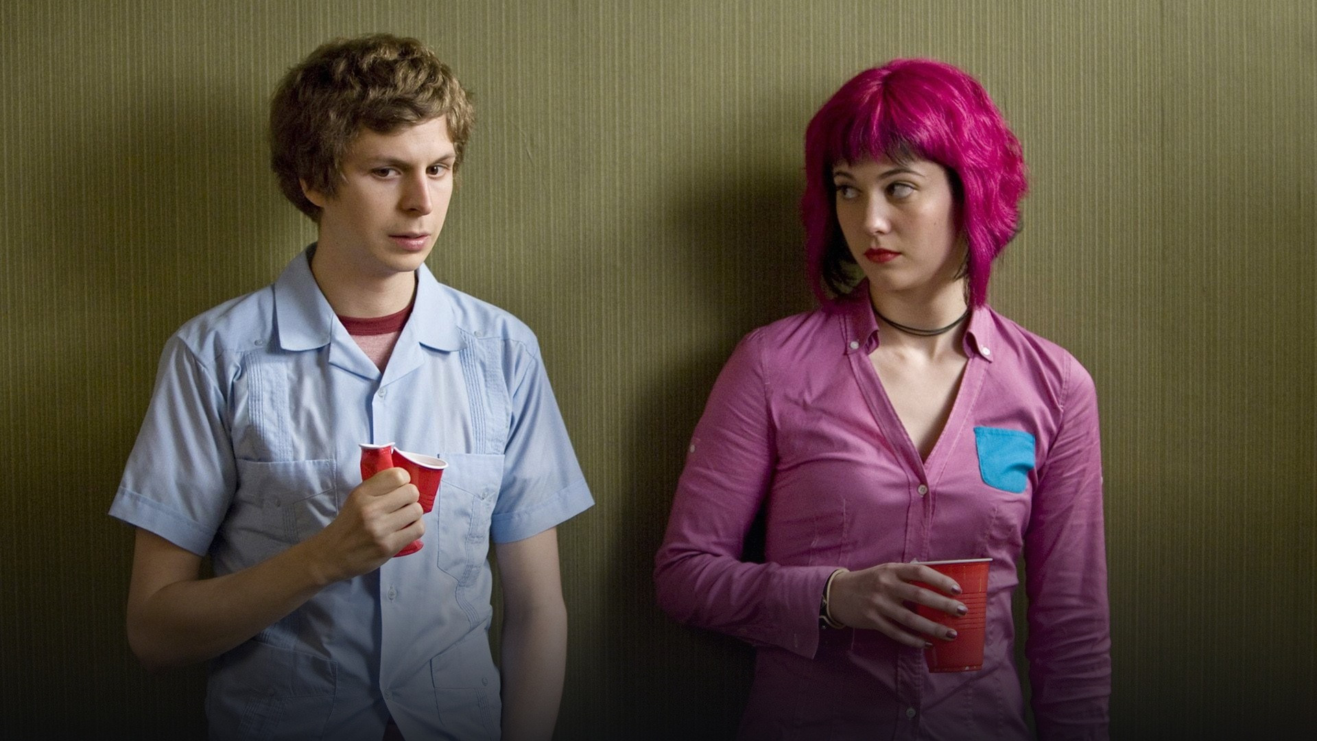 Scott Pilgrim with his bass guitar preparing to duel the evil exes.