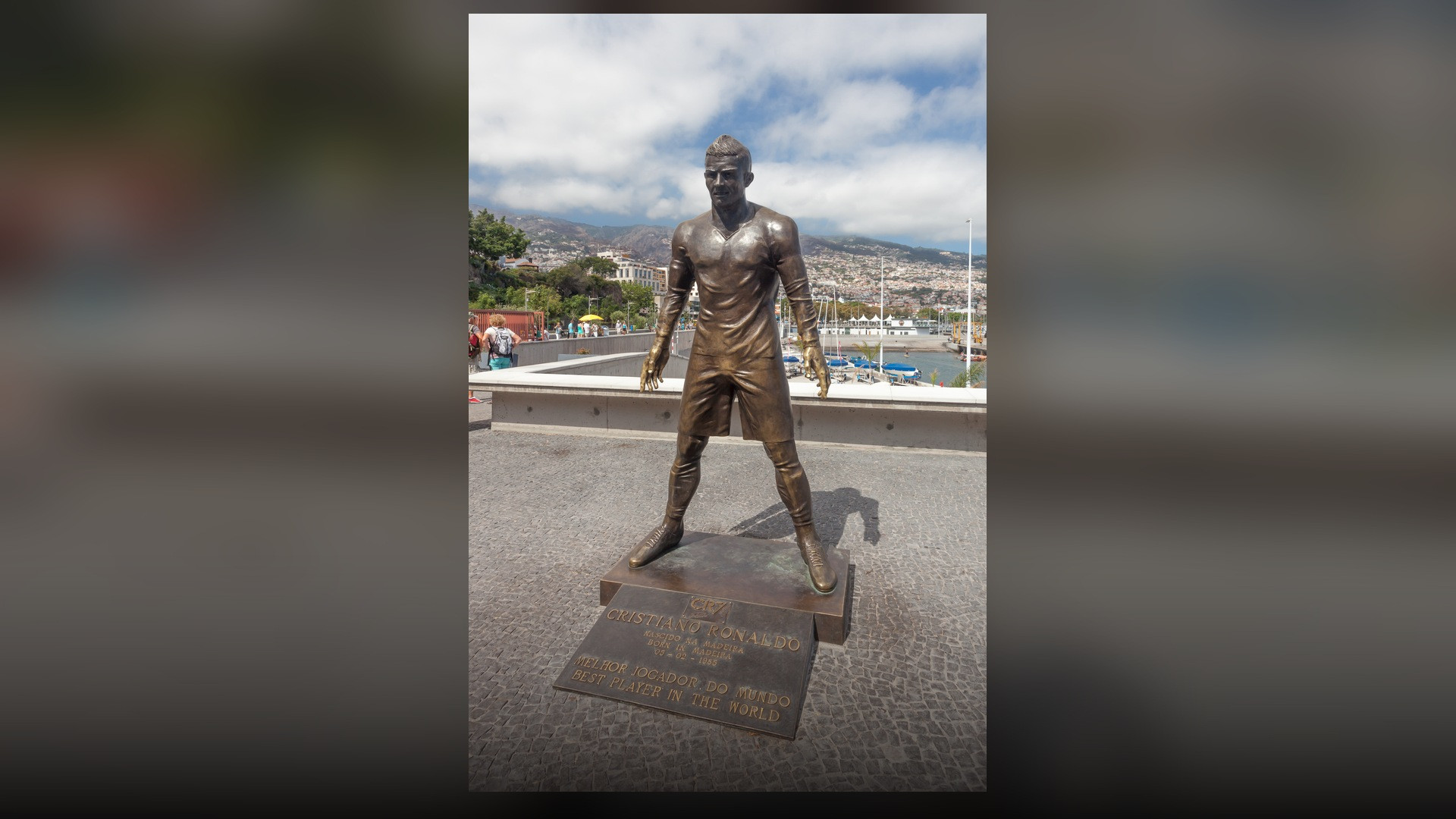 Cristiano Ronaldo official museum sculpture in Portugal capturing his iconic athletic posture.