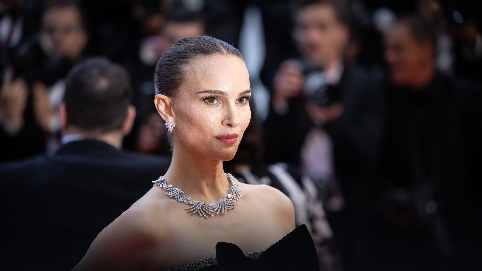 High-resolution gala portrait of Natalie Portman on the red carpet