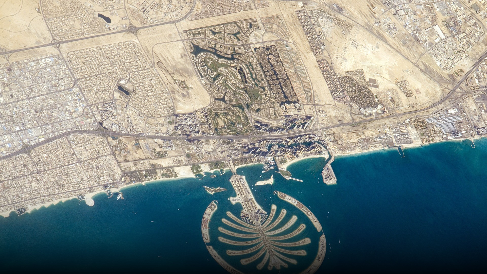 Orbital astronaut and satellite photography of The Palm Jumeirah.