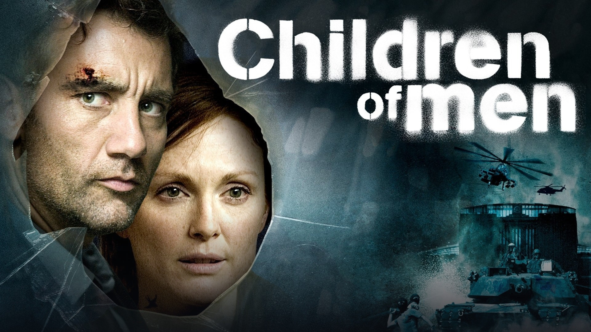Theo Faron escorting Kee through a war-torn refugee city in Children of Men.