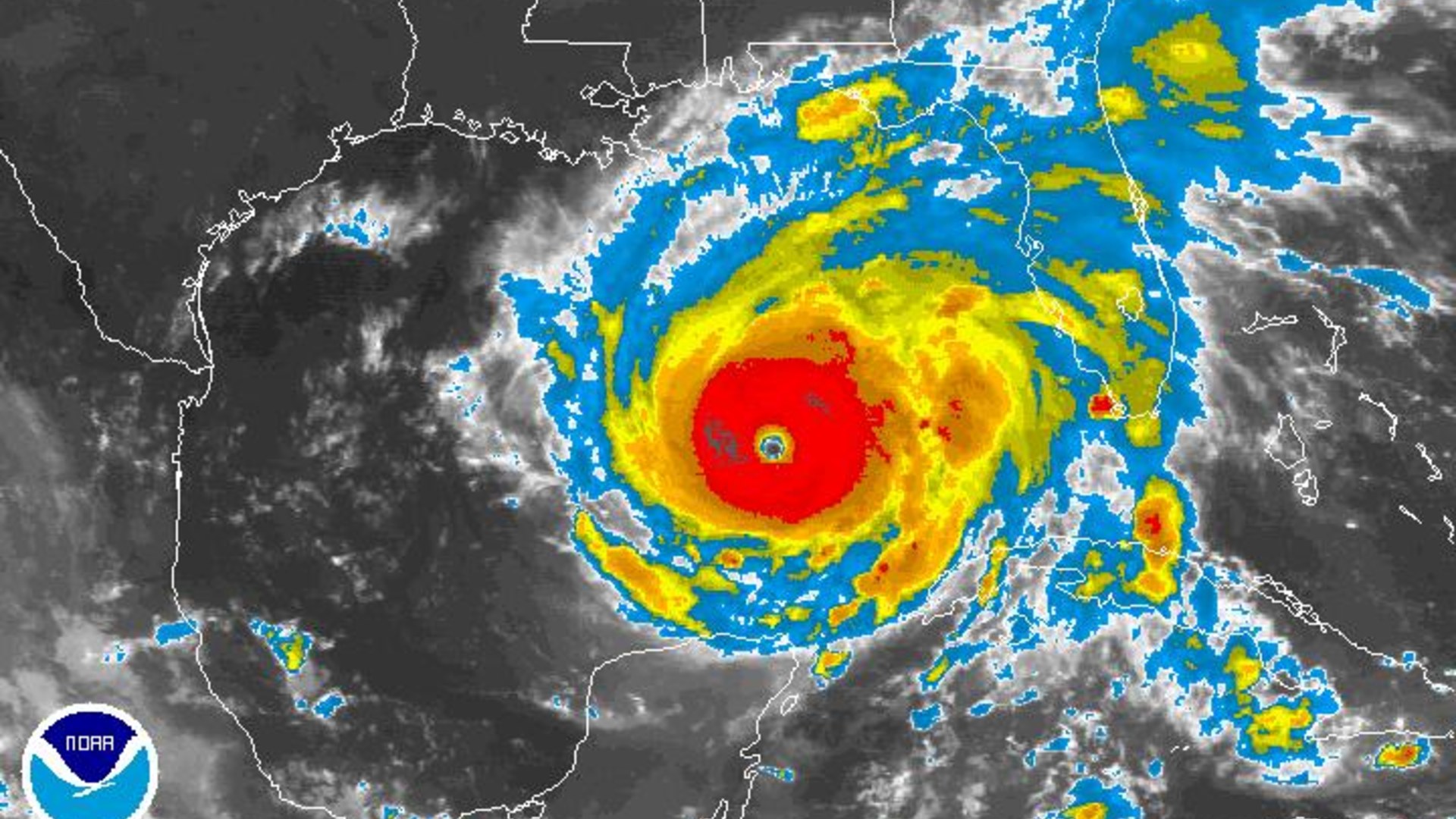 NOAA satellite image of Category 5 Hurricane Rita filling the Gulf of Mexico on September 22, 2005.