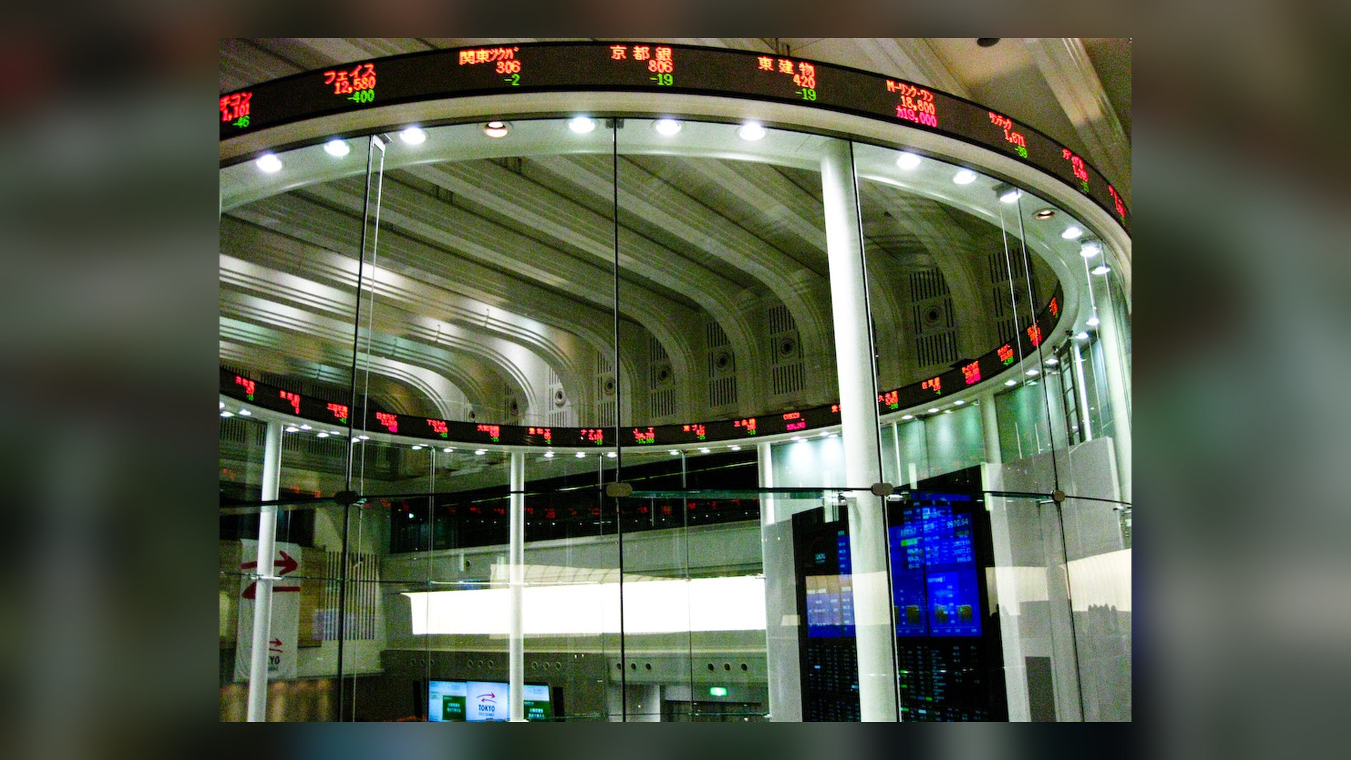 Financial trading screen displaying real-time stock market candlestick charts.