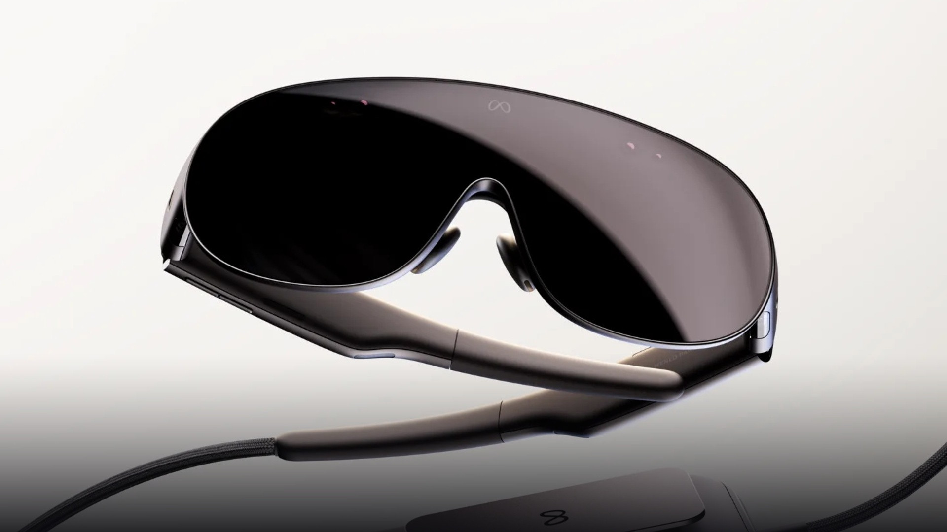 Macro view of the precision magnesium alloy frame, bridge, and temple mechanics of the Meta VR Glasses.