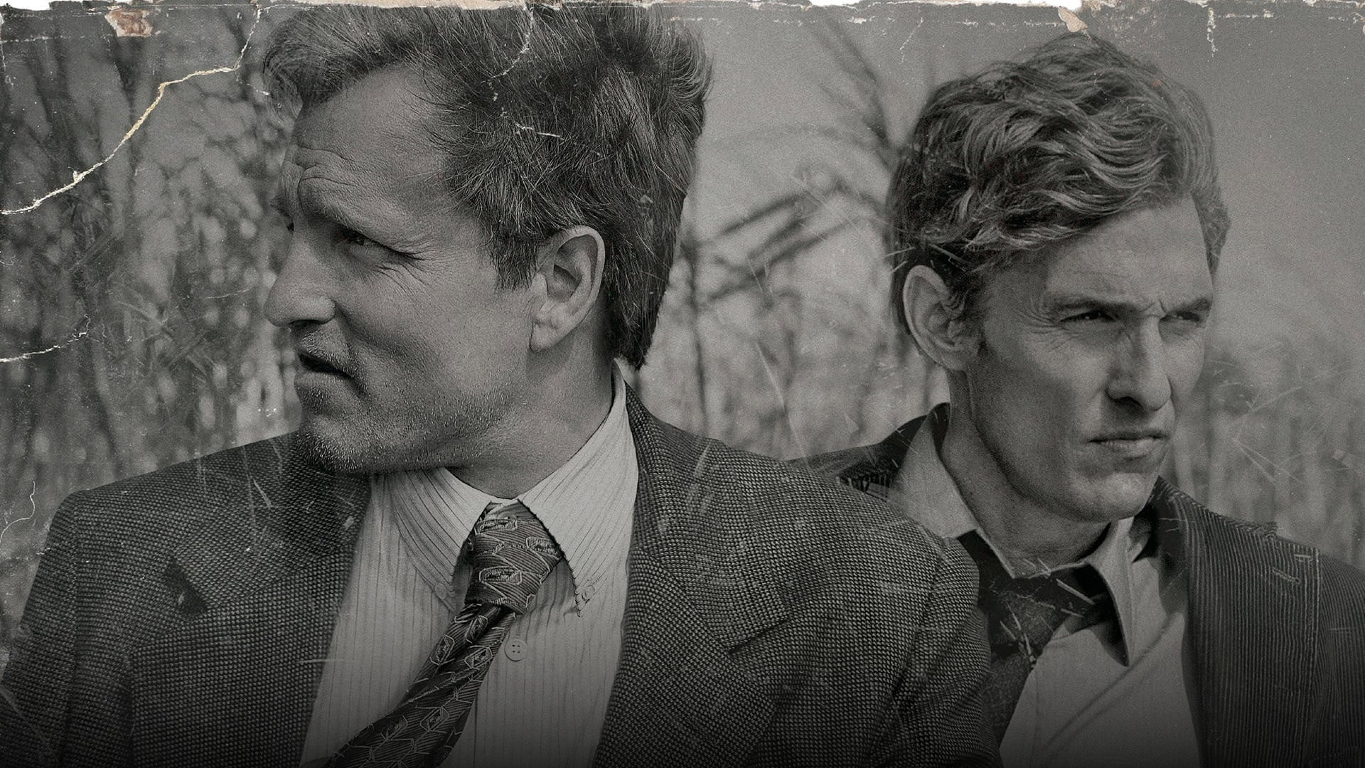 Matthew McConaughey and Woody Harrelson as Rust Cohle and Marty Hart in True Detective Season 1
