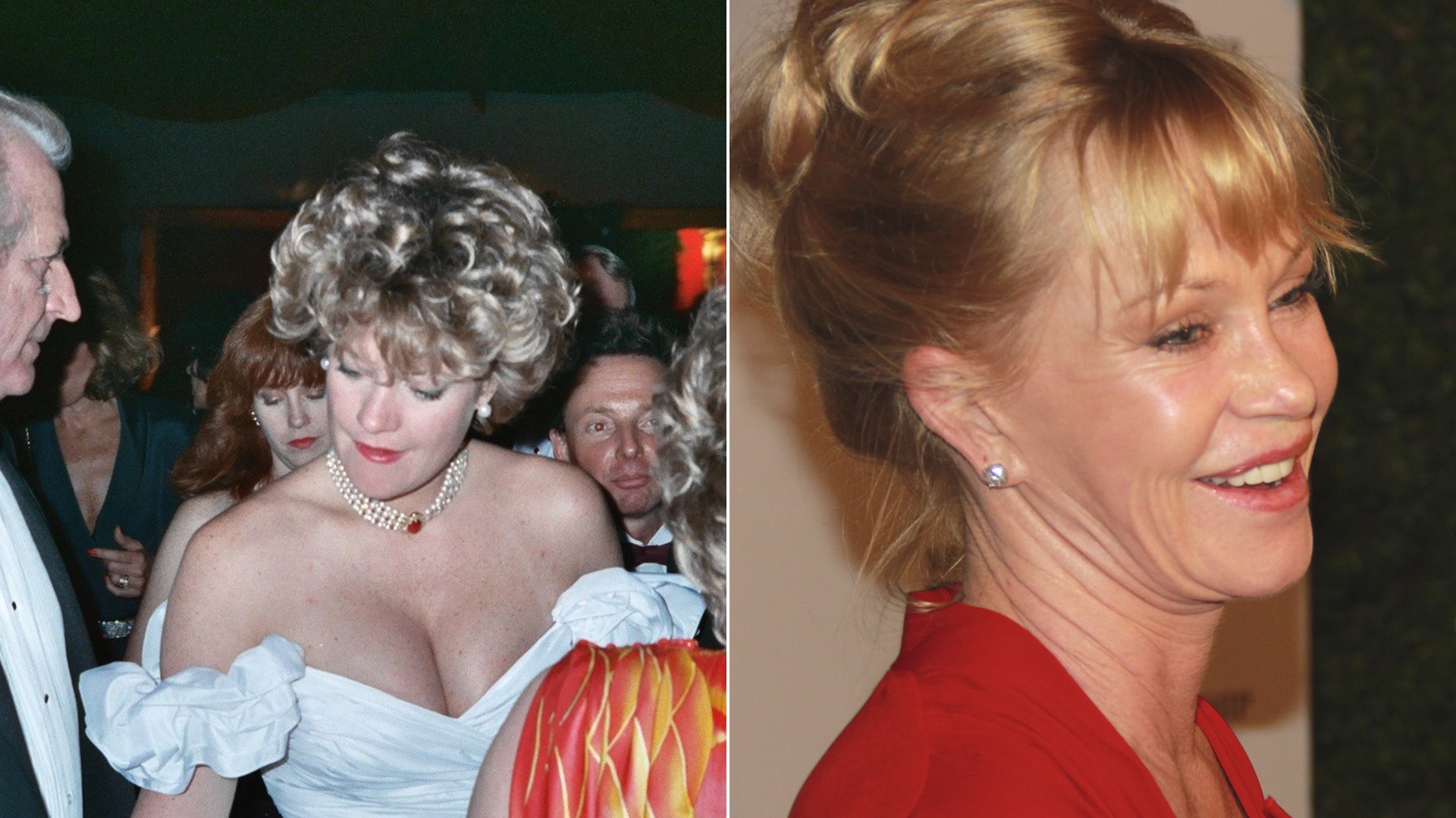 50/50 split comparison of Melanie Griffith in 1989 and 2014