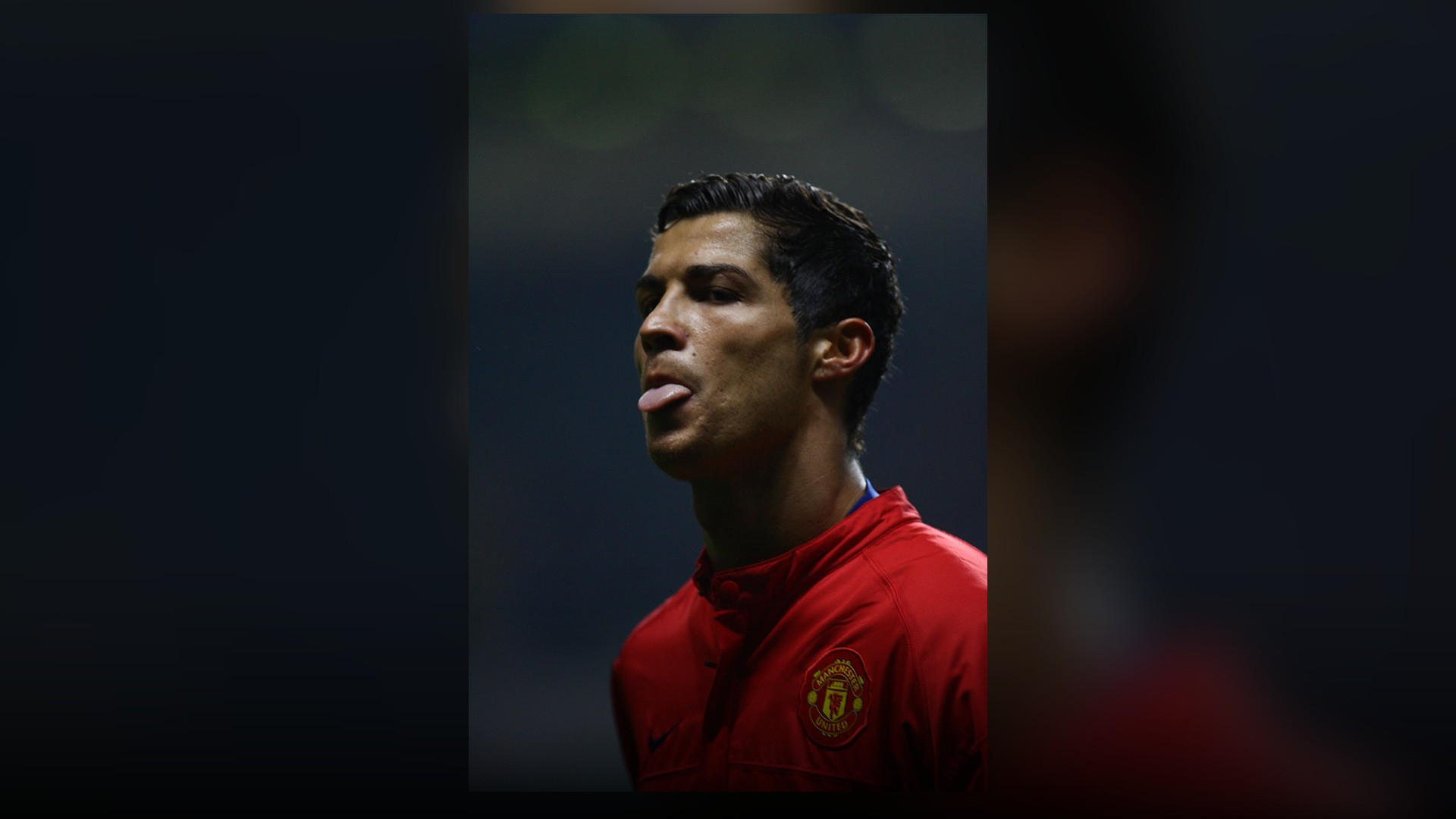 Young Cristiano Ronaldo during European match action for Manchester United.