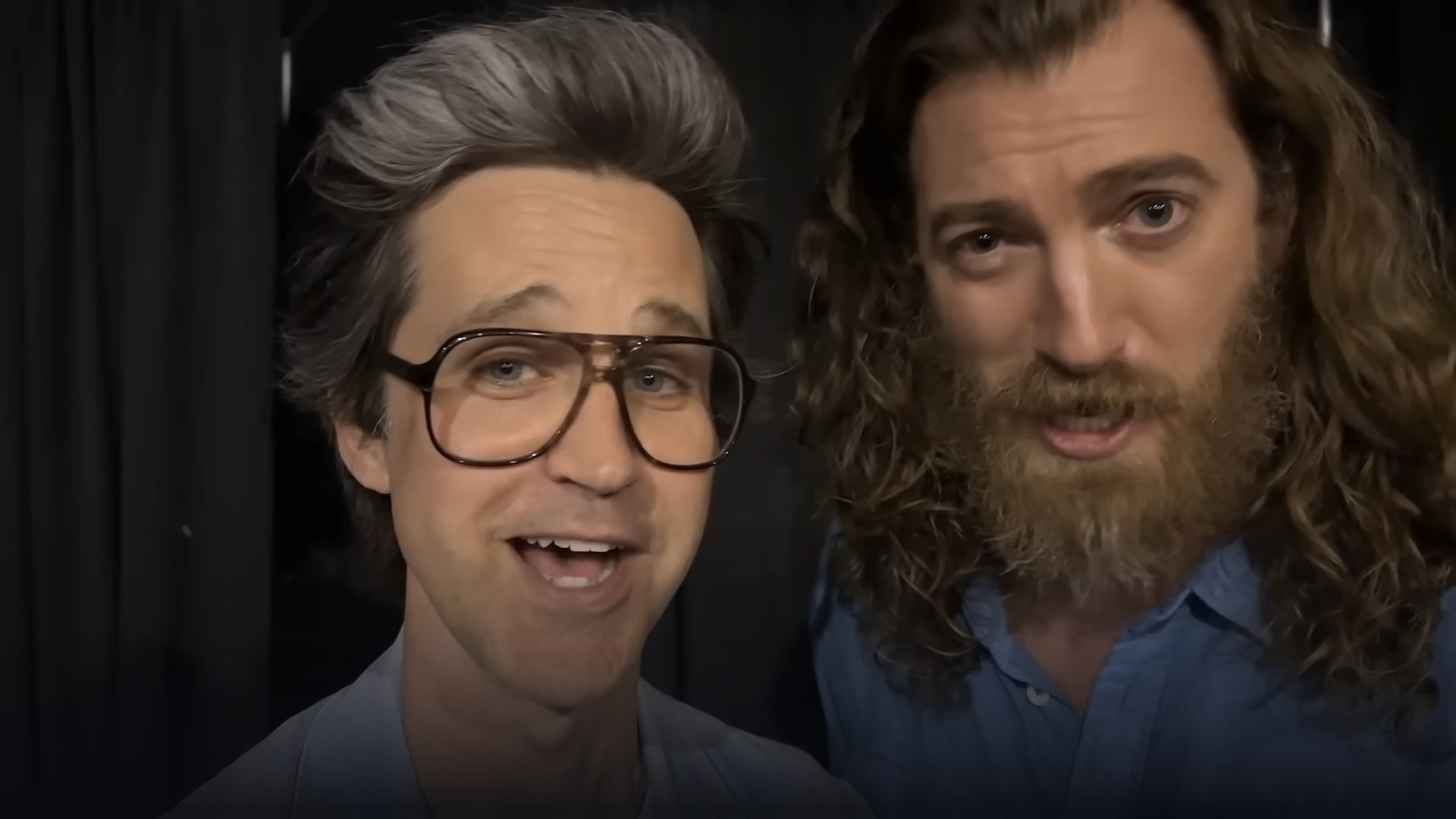 Rhett McLaughlin and Link Neal appearing backstage together at VidCon.