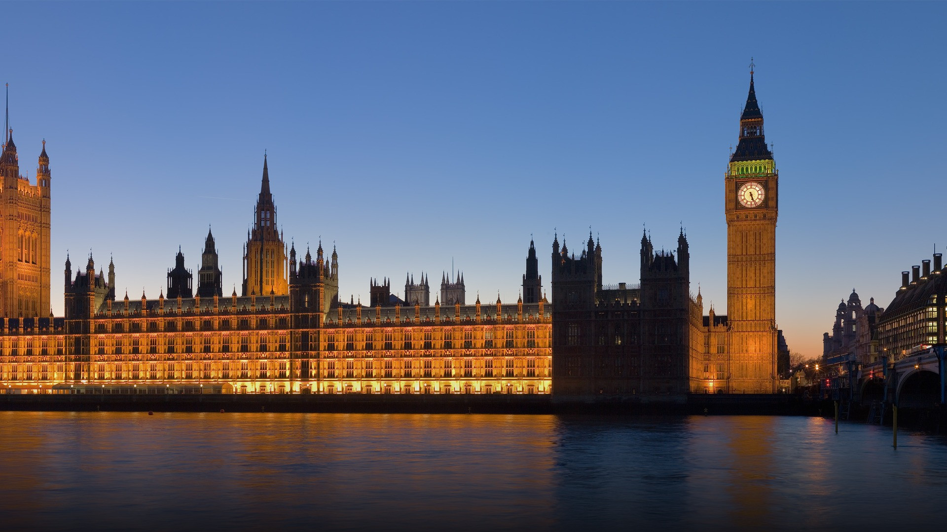 View across the River Thames toward the Palace of Westminster and Big Ben in London.