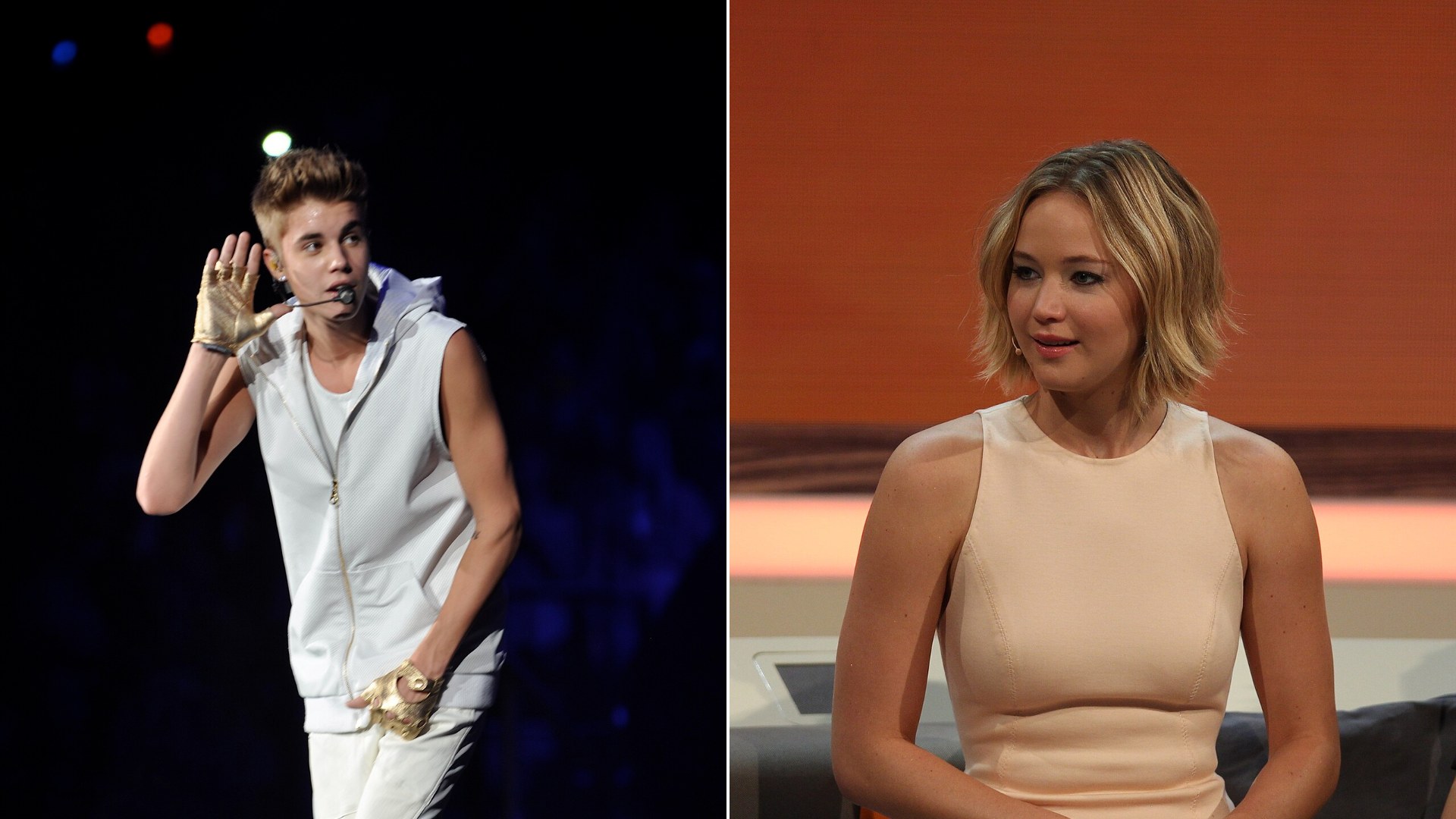 50/50 split of Justin Bieber and Jennifer Lawrence