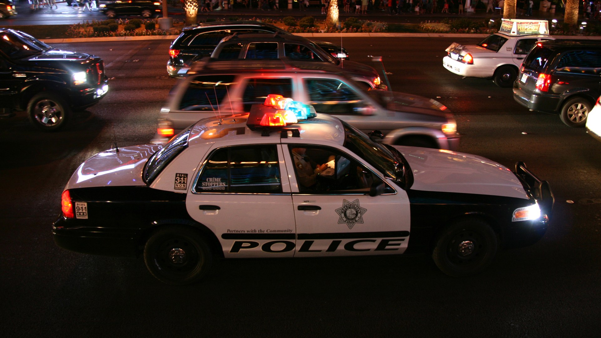 Las Vegas Metropolitan Police vehicle on patrol along the Strip