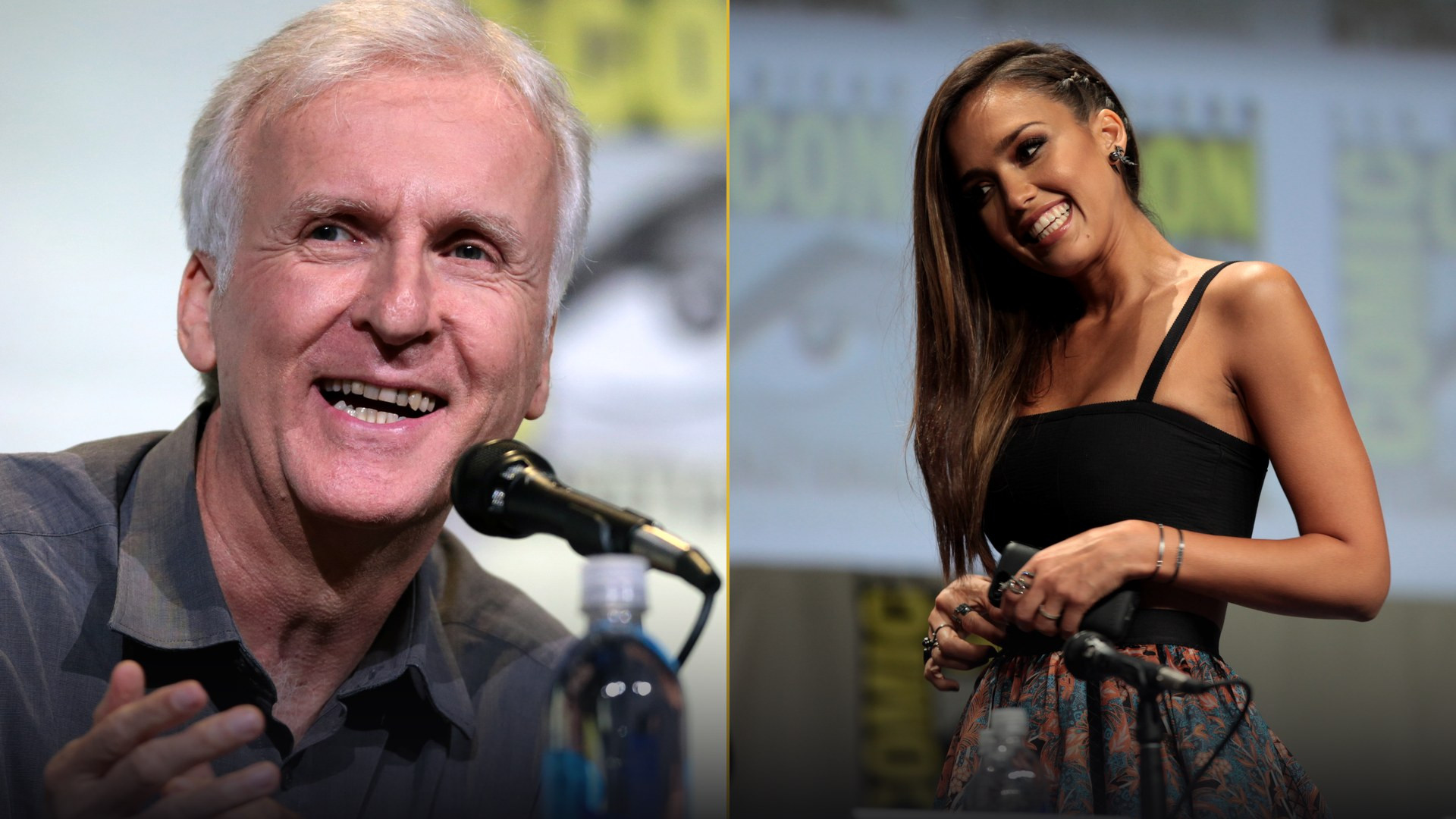 Director James Cameron and actress Jessica Alba during promotional and production appearances.