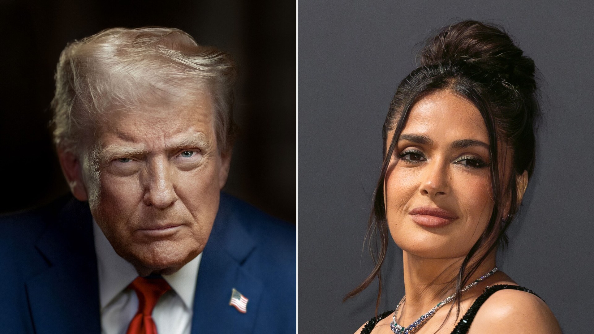 50/50 split of Donald Trump and Salma Hayek