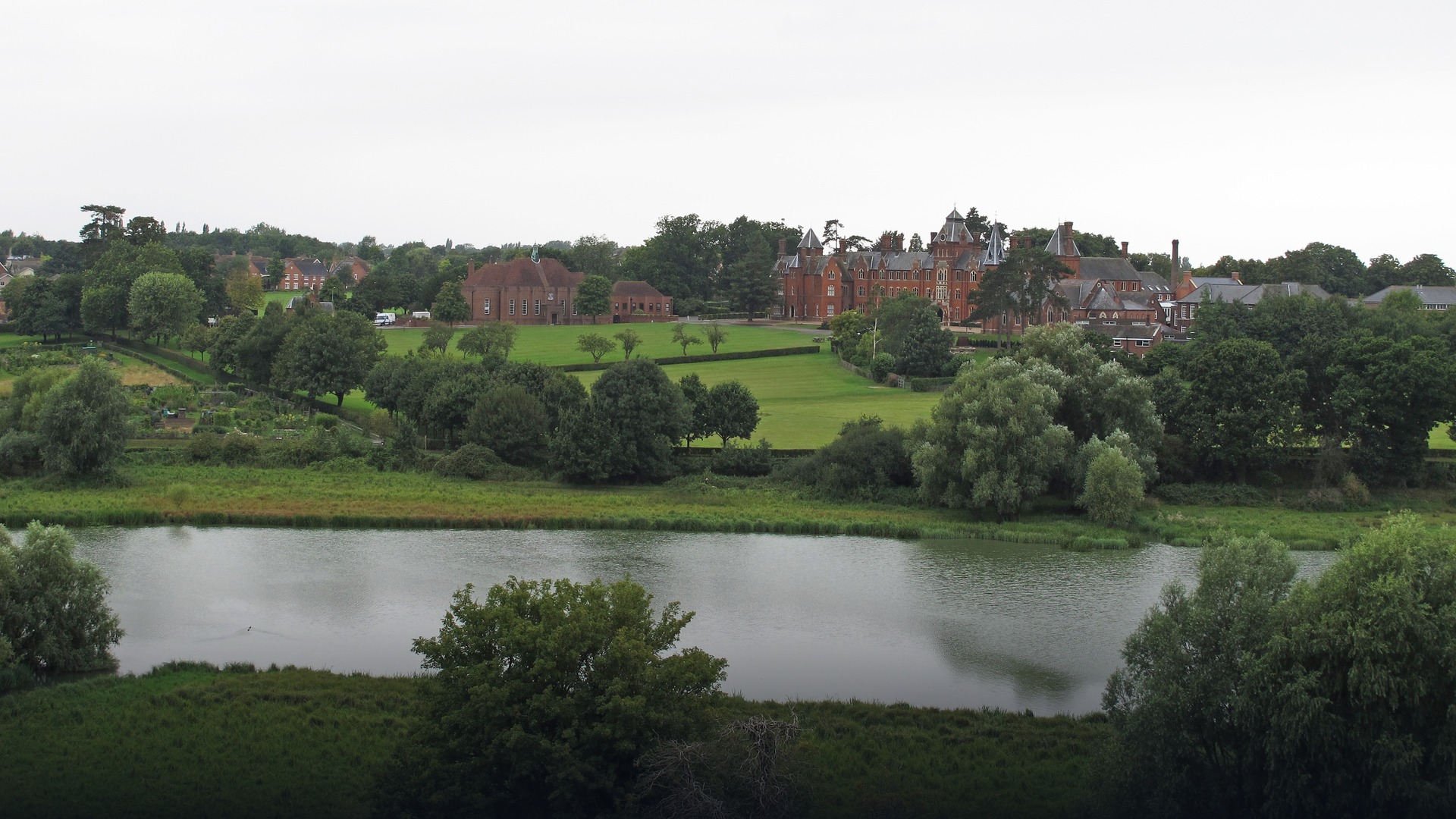 Scenic view across the Suffolk landscape, mere, and Framlingham countryside where Ed Sheeran built his Sheeranville estate.