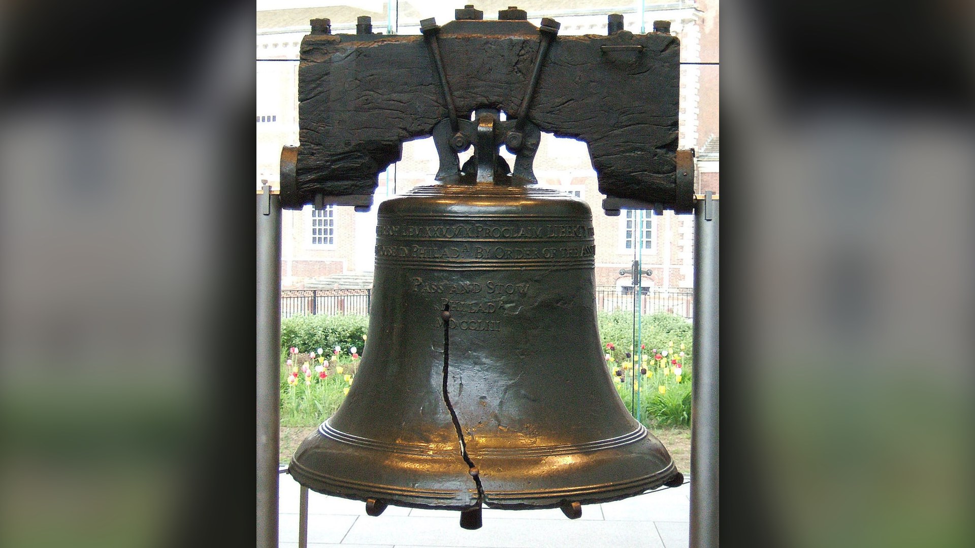 The Liberty Bell showing its iconic crack and inscription