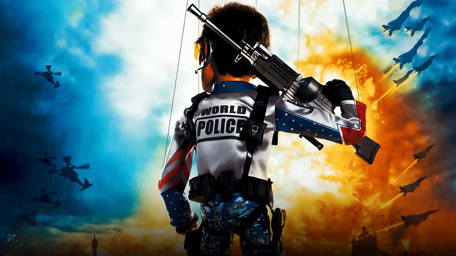 Gary Johnston and the Team America marionette squad in full combat tactical gear holding firearms in Team America: World Police.
