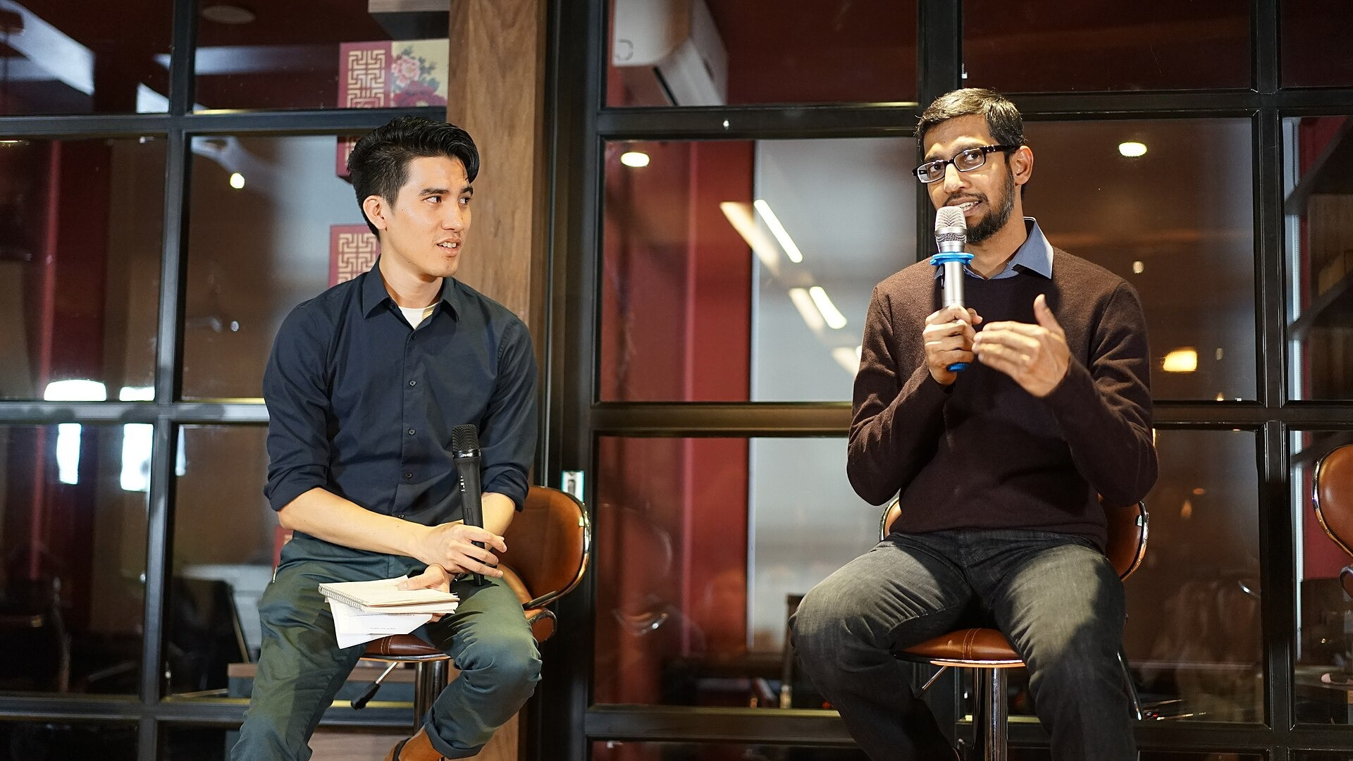 Alphabet CEO Sundar Pichai addressing a technology keynote forum.