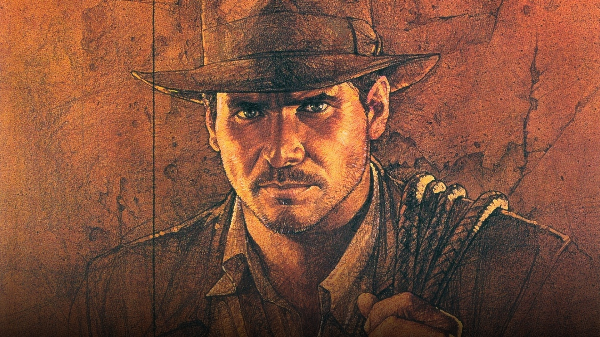 Indiana Jones runs through an ancient Peruvian temple as a massive stone boulder rumbles behind him in Raiders of the Lost Ark.