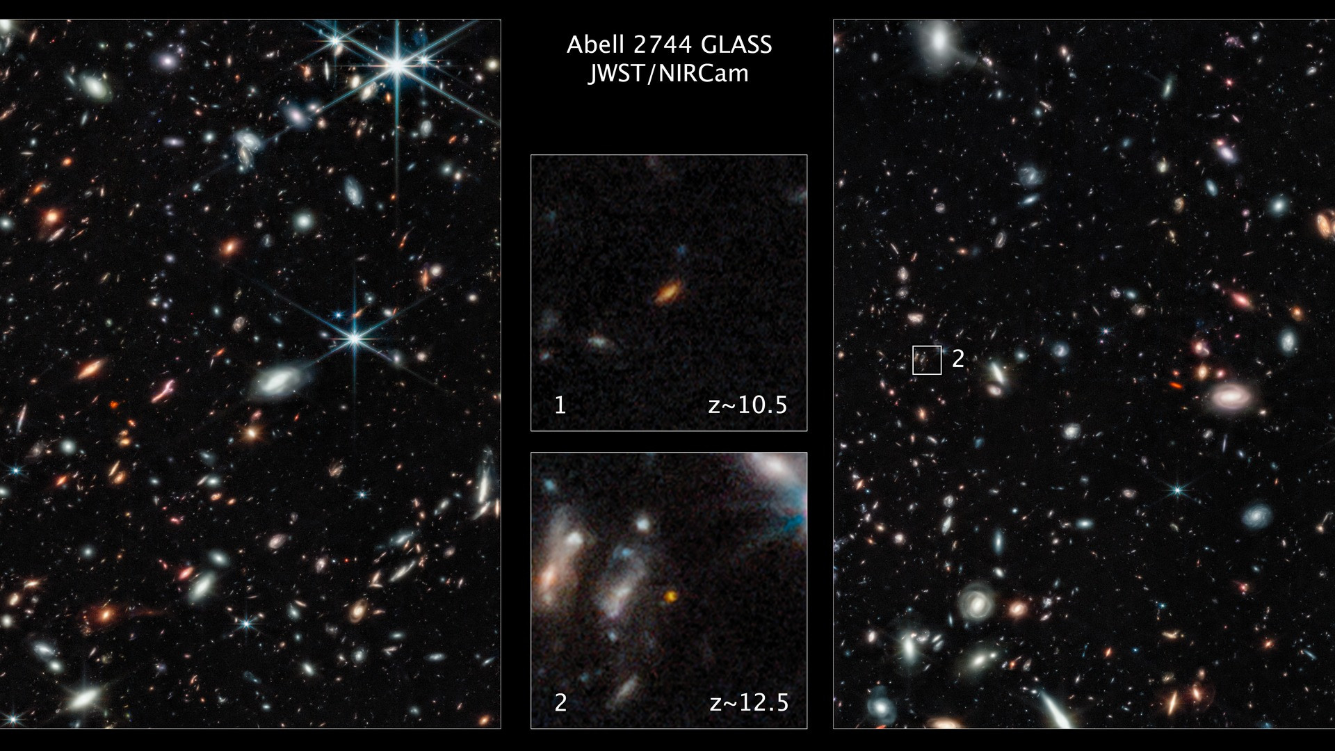 Wide deep field observation of distant background galaxies behind Pandora's Cluster.