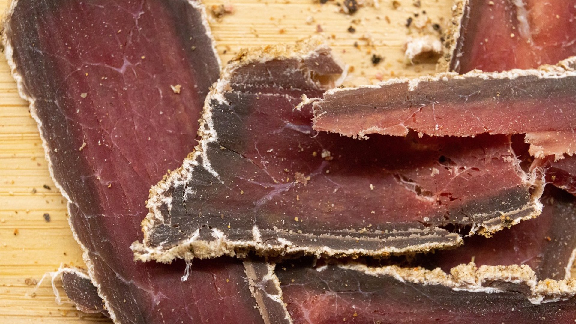 Salt-cured beef jerky strips