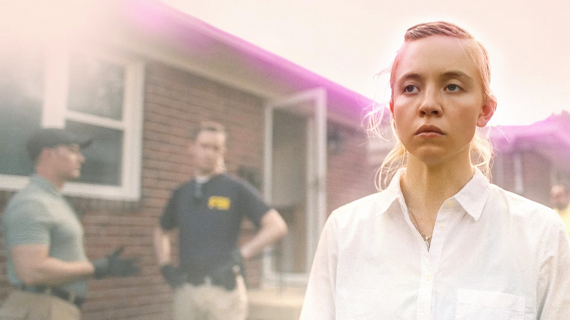 Production still of Sydney Sweeney starring as Reality Winner in yellow sundress.