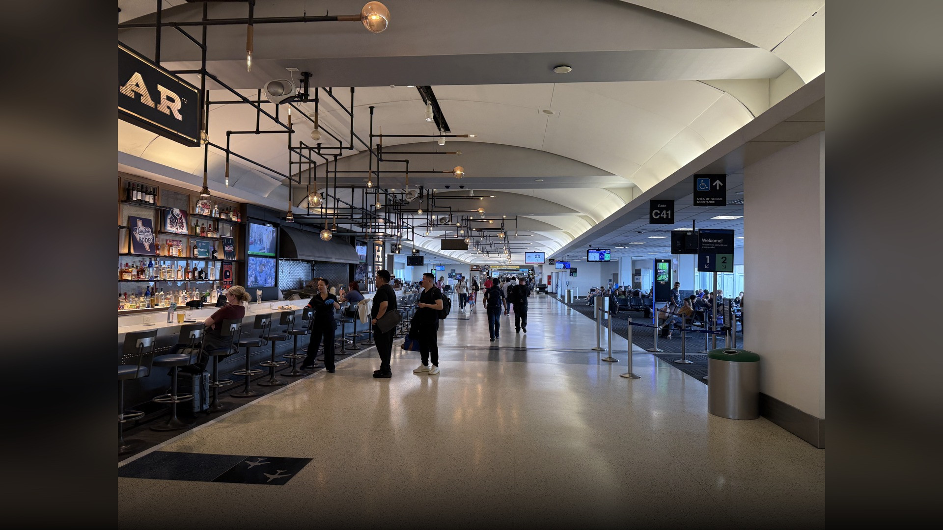 United Airlines aircraft lined up along the international concourse gates at George Bush Intercontinental Airport in Houston.