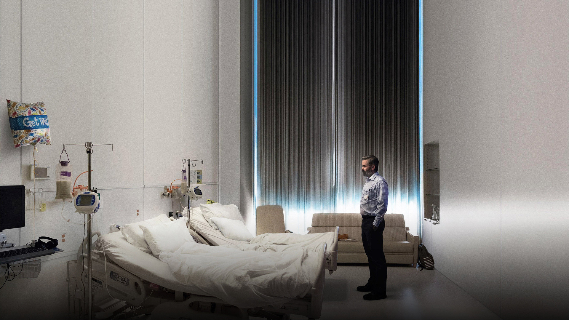 Matt Damon as a five-inch tall miniaturized human looking up in awe at enormous everyday household objects
