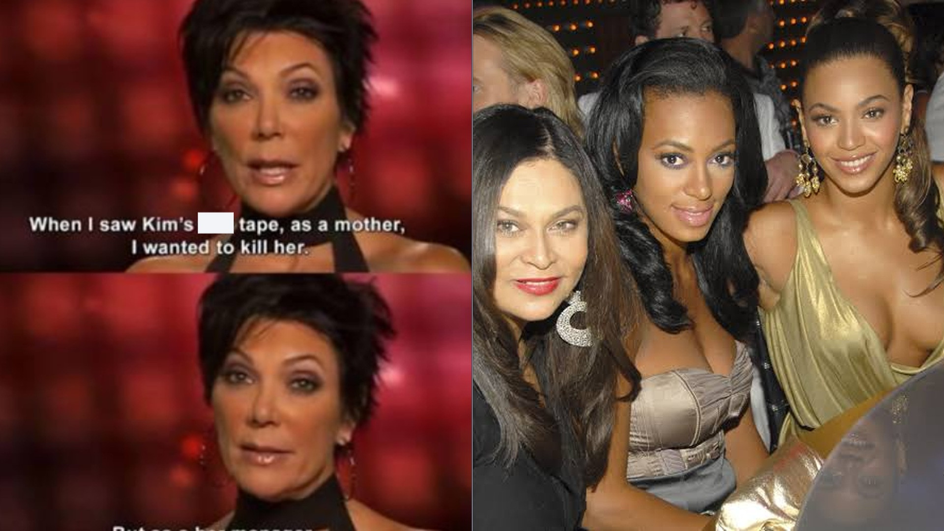 Split composite featuring Kris Jenner and Tina Knowles side by side, showcasing two of entertainment's most powerful momagers.