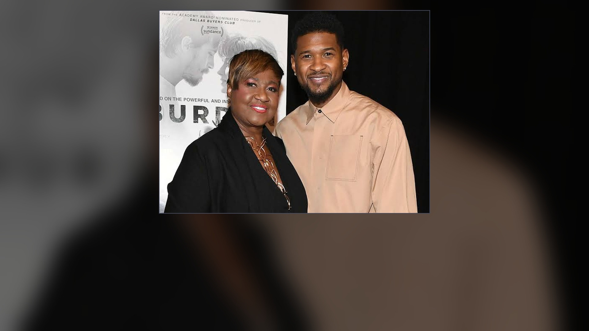 Jonnetta Patton attending a red carpet celebration beside her son Usher.