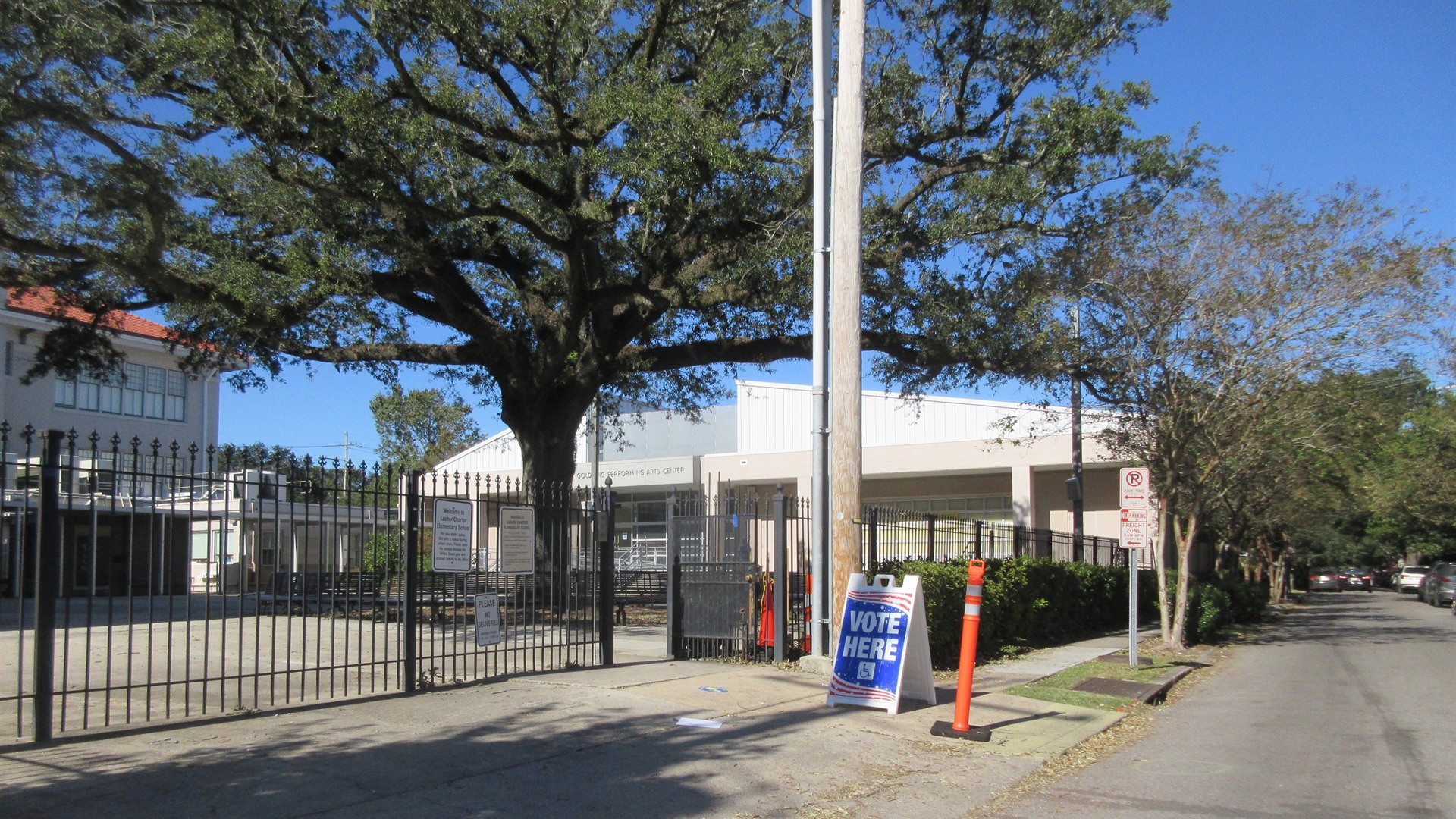 Official polling place entrance and registration station on Election Day.