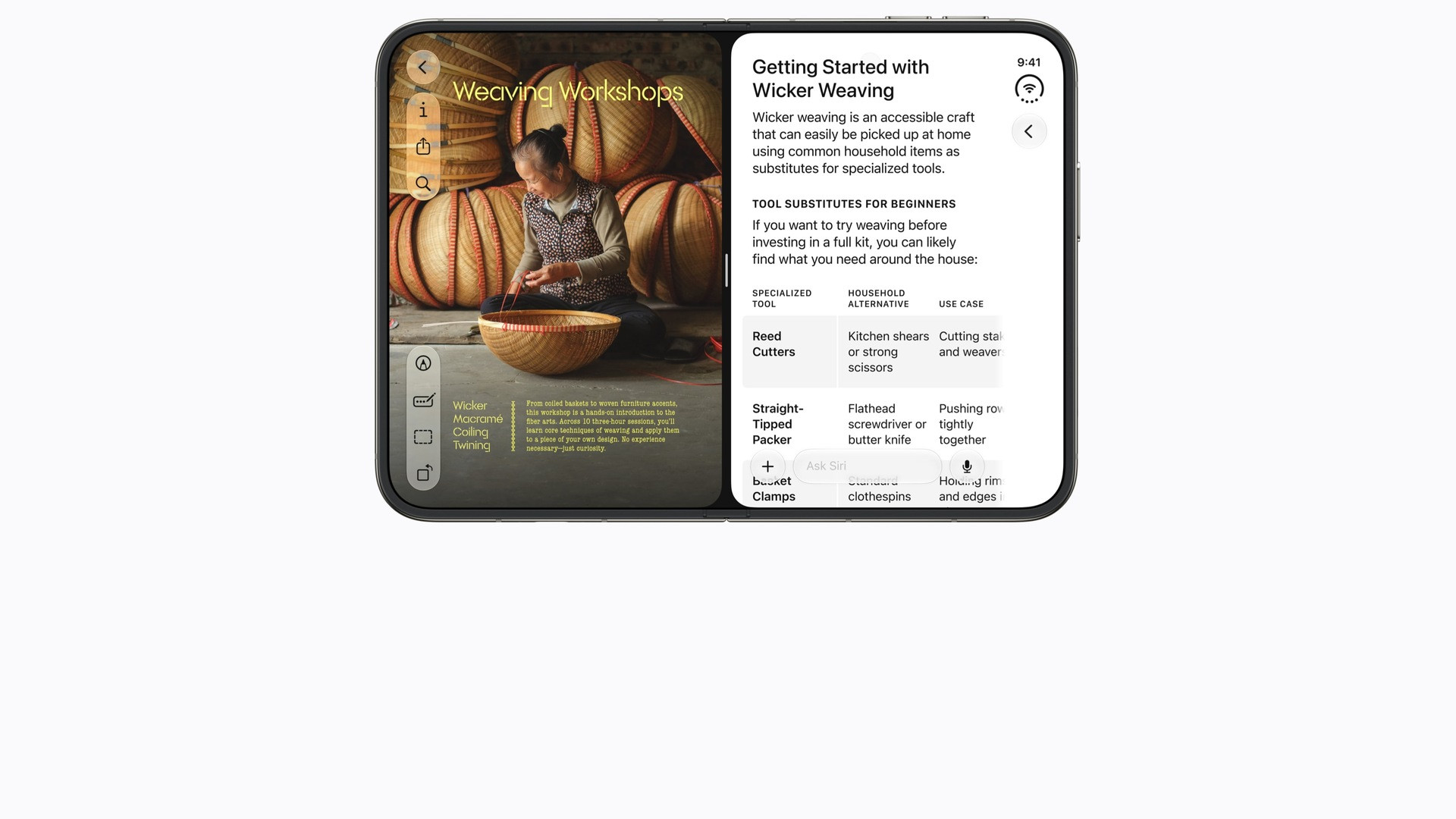 iPhone Duo unfolded showcasing side-by-side split screen app multitasking.