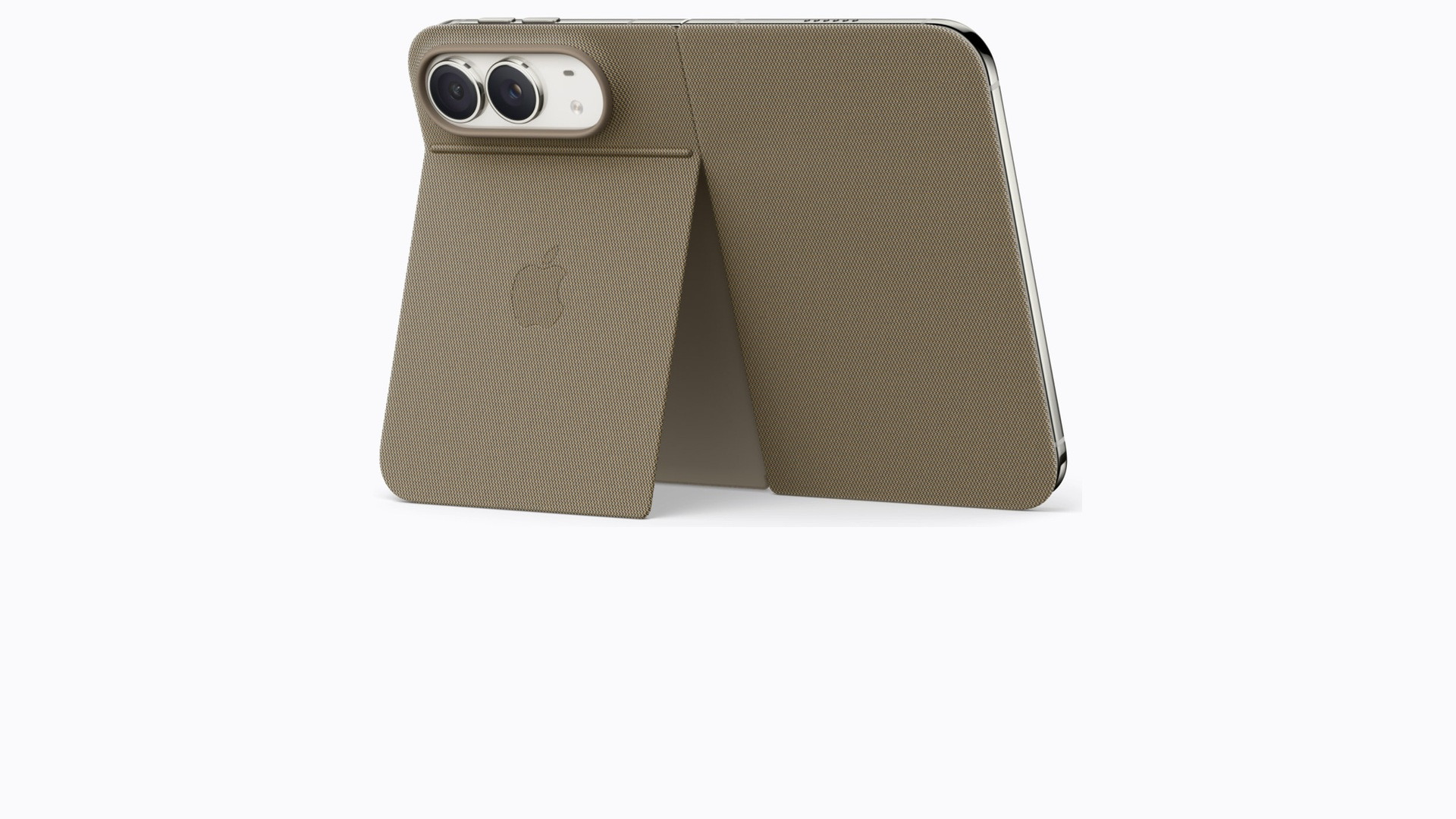 iPhone Duo closed showing the smooth lower titanium rail where Camera Control was omitted.