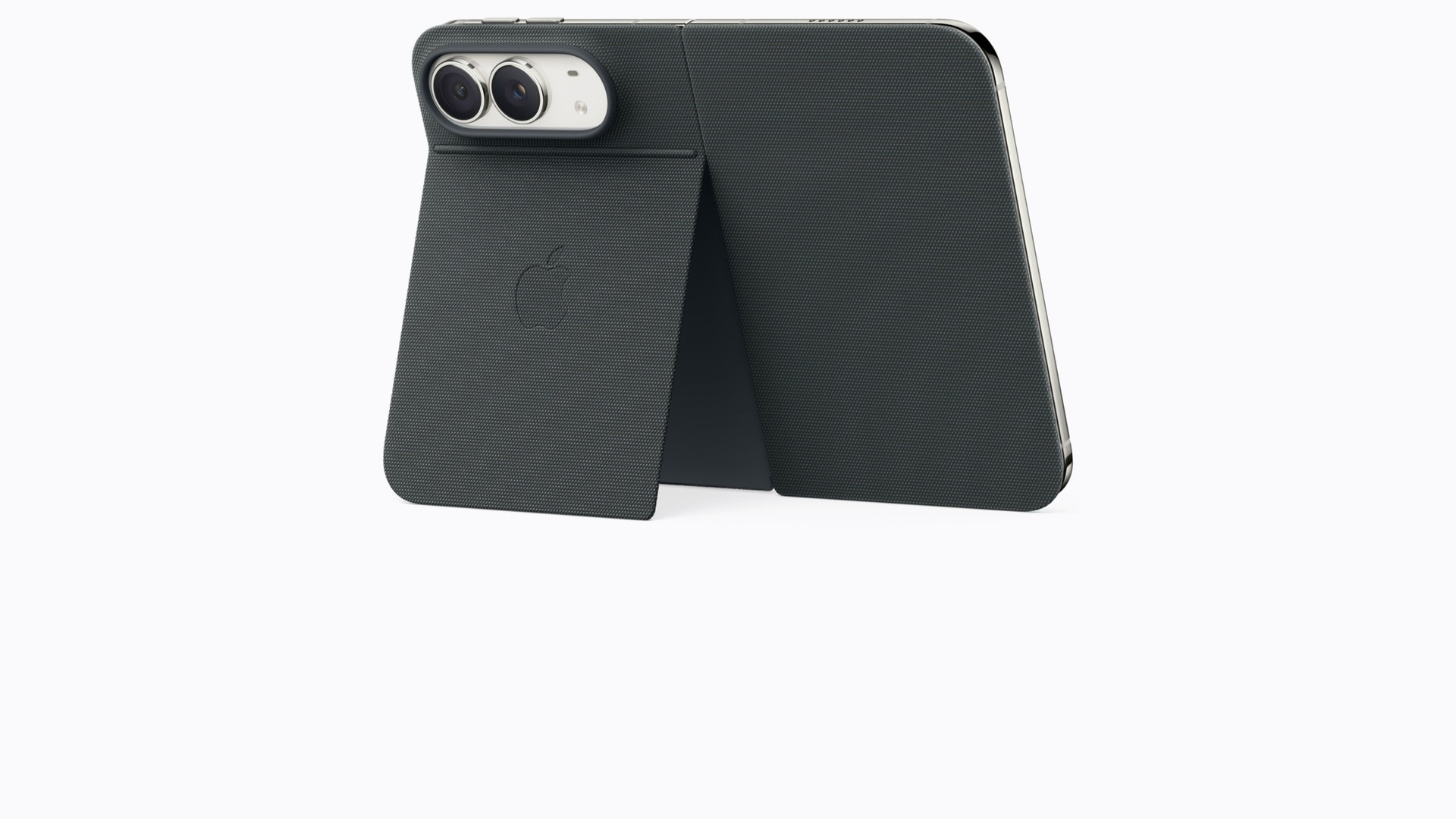 Side profile of iPhone Duo closed in a folio case demonstrating its folded thickness.