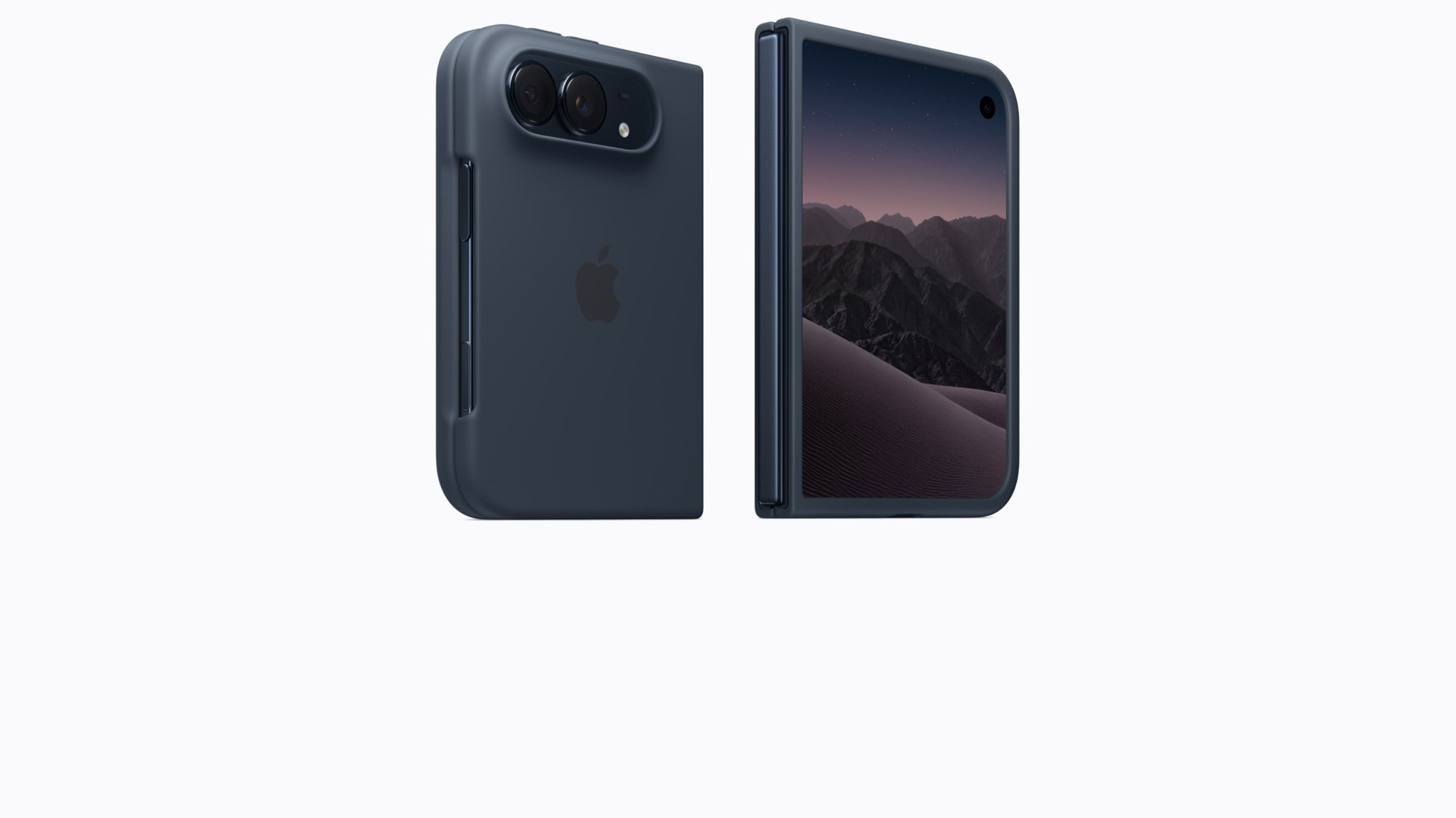 iPhone Duo in navy blue case showing the continuous titanium rail with no SIM tray cutout.