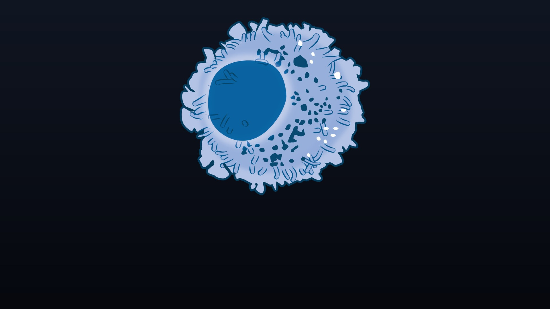 Detailed cellular rendering of a human mast cell packed with dense histamine granules.